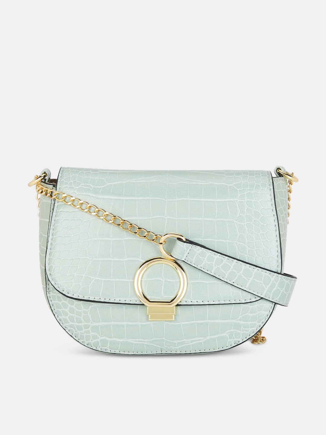 

Forever Glam by Pantaloons Green Textured Leather Half Moon Sling Bag