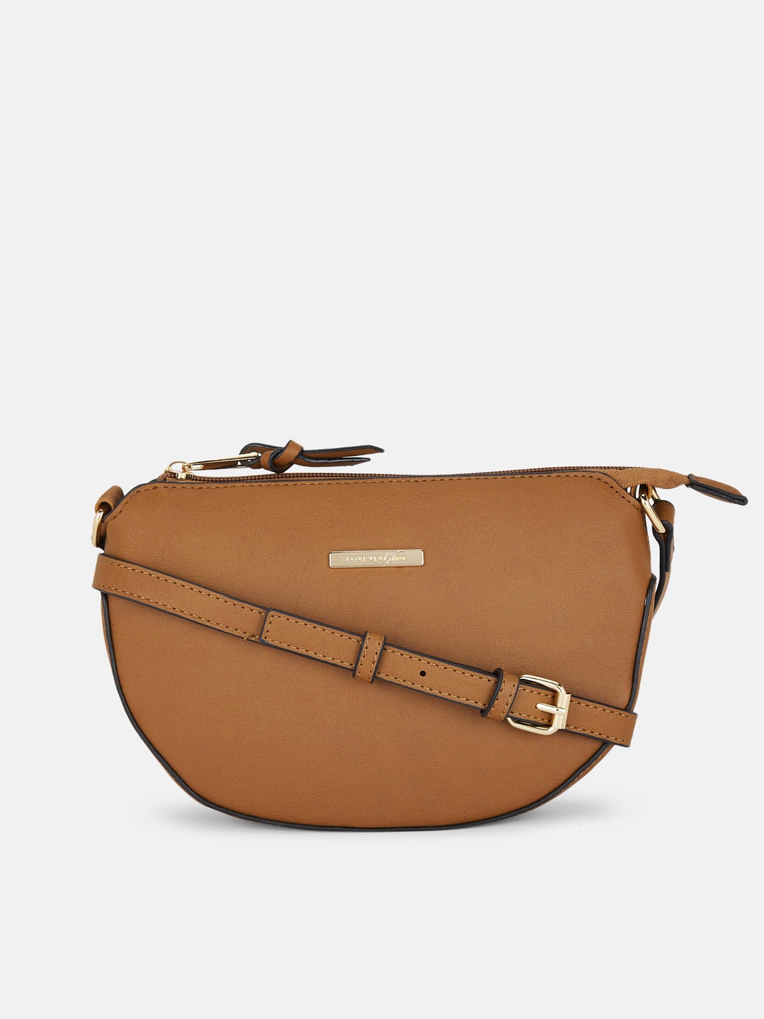 

Forever Glam by Pantaloons Tan Leather Half Moon Sling Bag