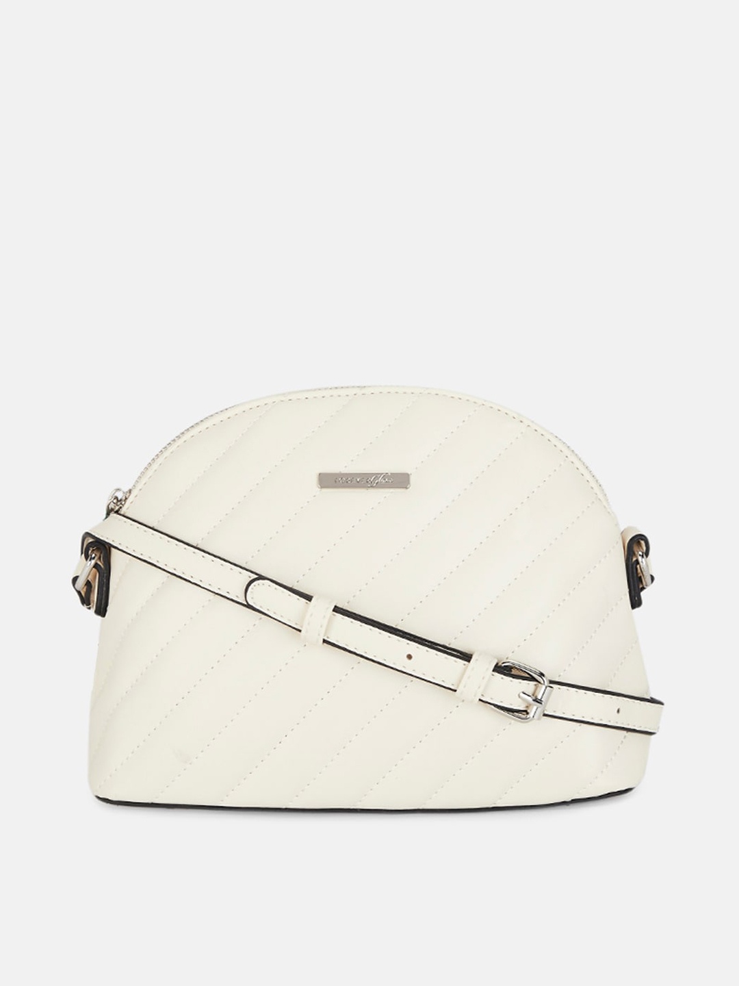 

Forever Glam by Pantaloons Off White Textured Leather Quilted Half Moon Sling Bag