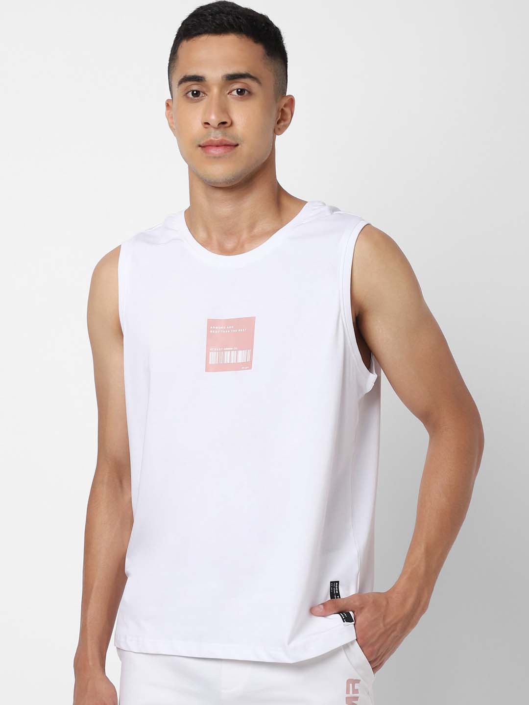 

Street Armor by Pantaloons Men White & Pink Printed Basic Innerwear Vests
