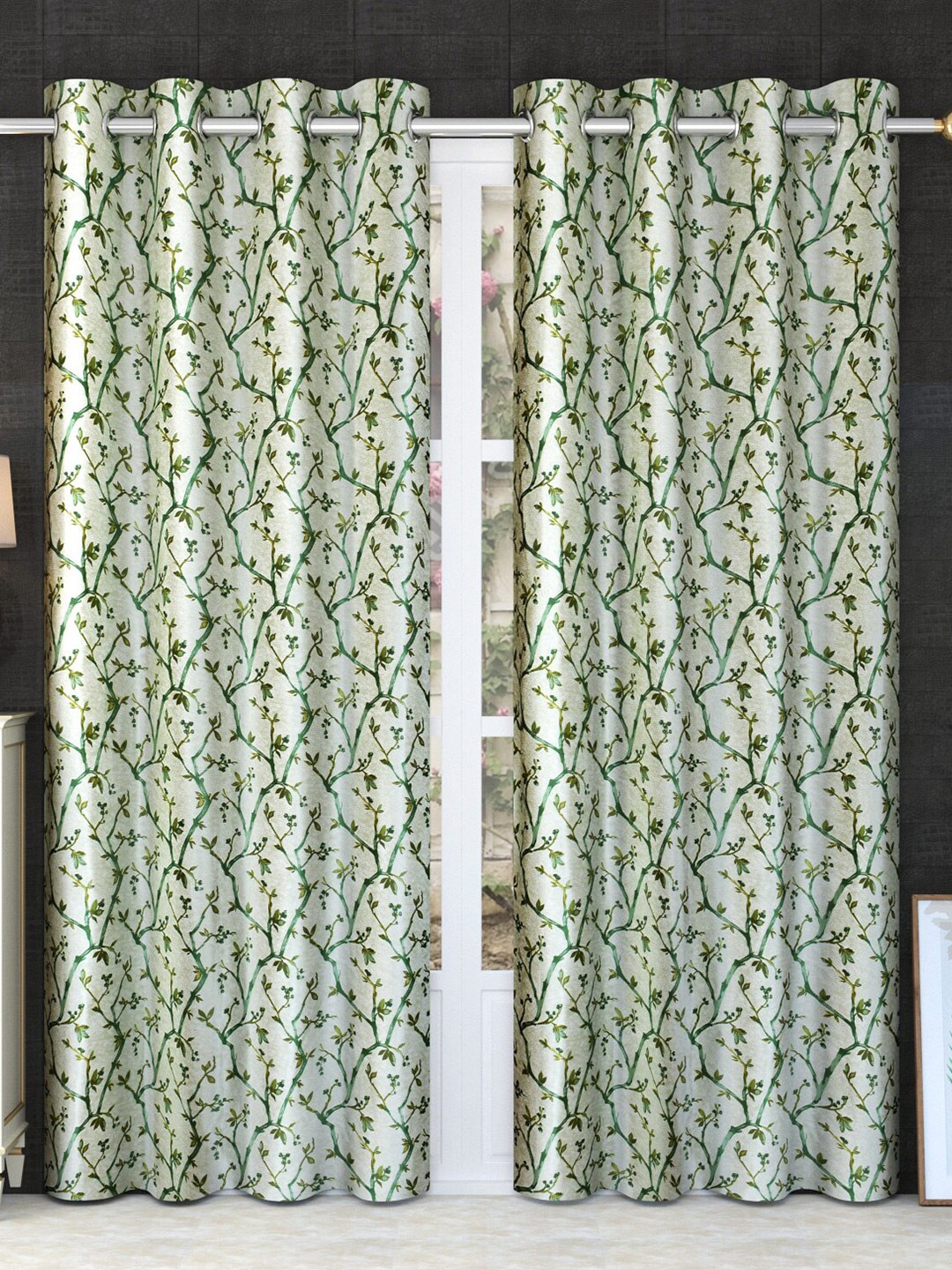 

MULTITEX Green Set of 2 Floral Long Door Curtain