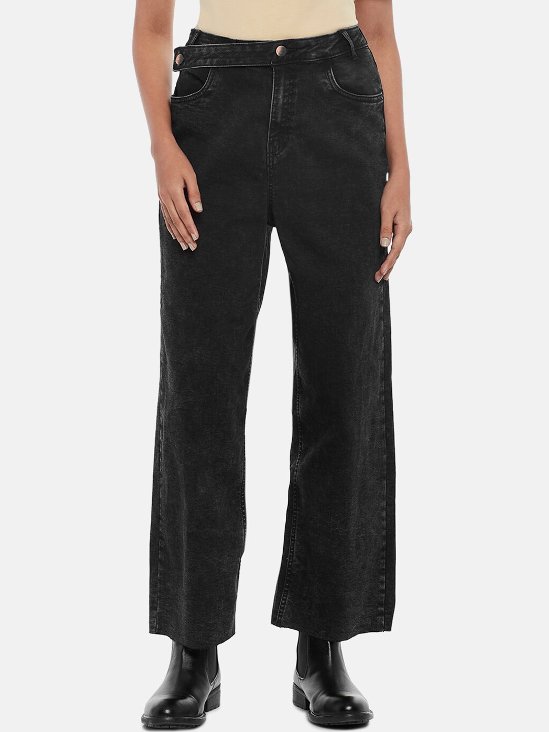 

SF JEANS by Pantaloons Women Charcoal Wide Leg High-Rise Jeans