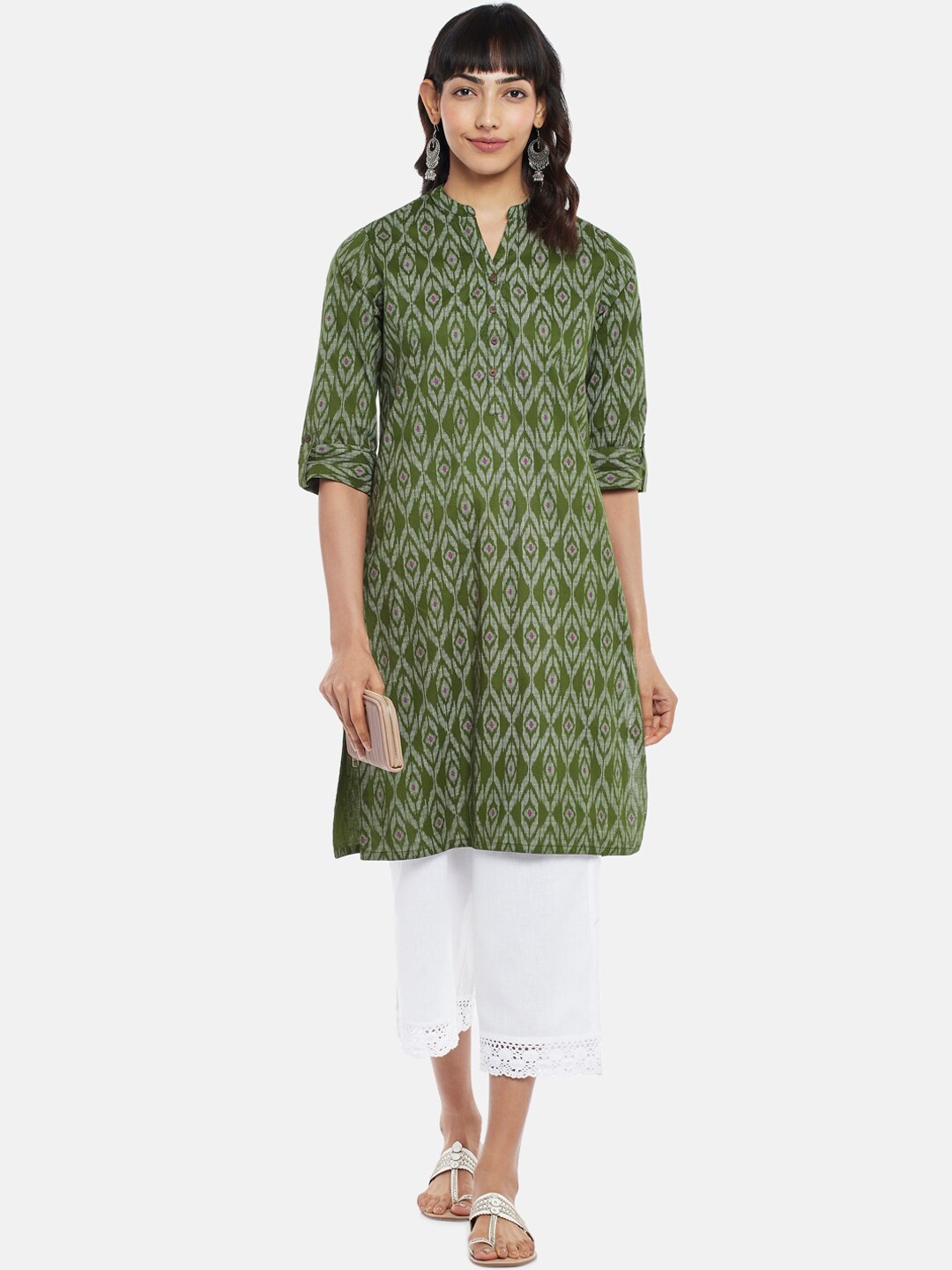 

RANGMANCH BY PANTALOONS Women Olive Green Ethnic Motifs Kurta