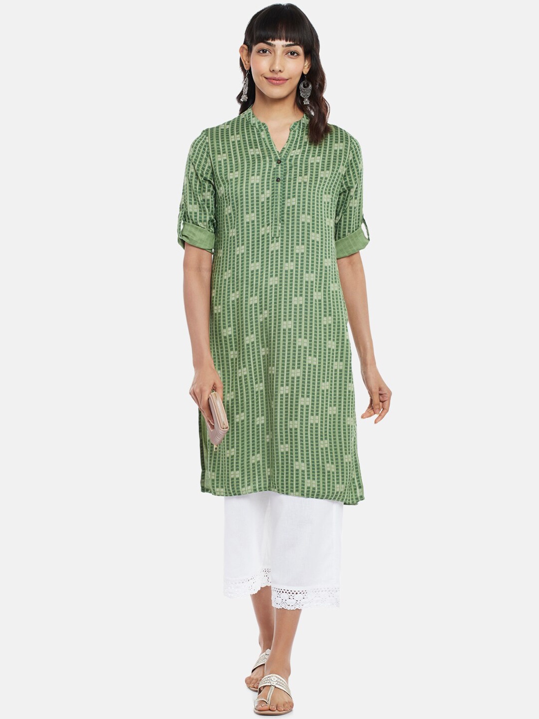

RANGMANCH BY PANTALOONS Women Green Geometric Checked Kurta