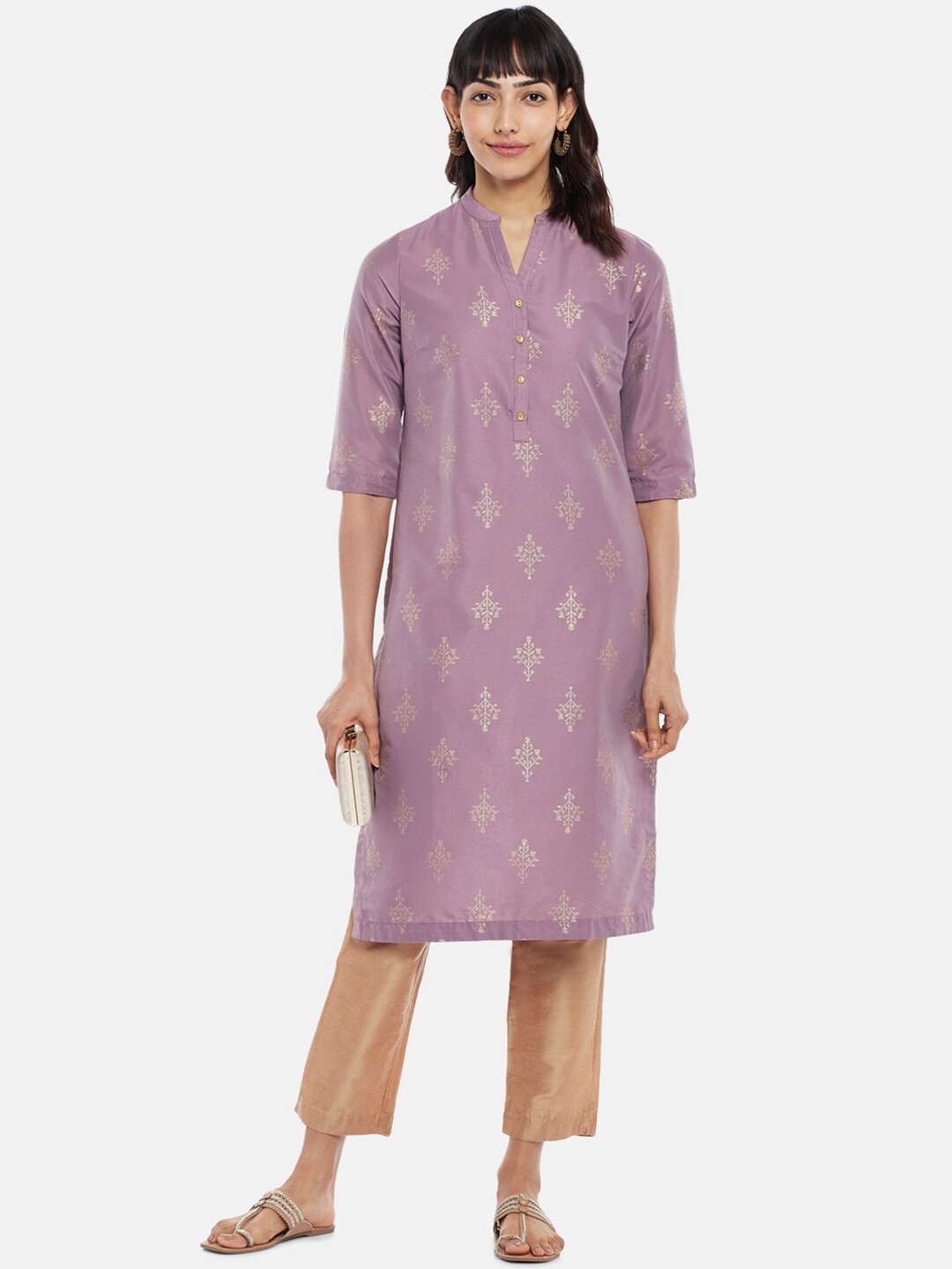 

RANGMANCH BY PANTALOONS Women Mauve Ethnic Motifs Kurta