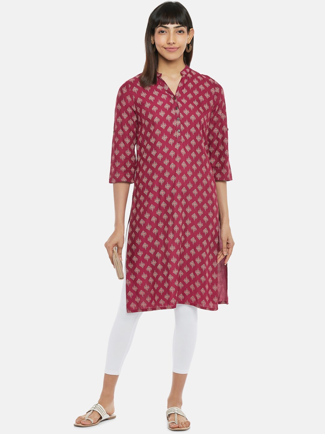 

RANGMANCH BY PANTALOONS Women Maroon Ethnic Motifs Printed Kurta