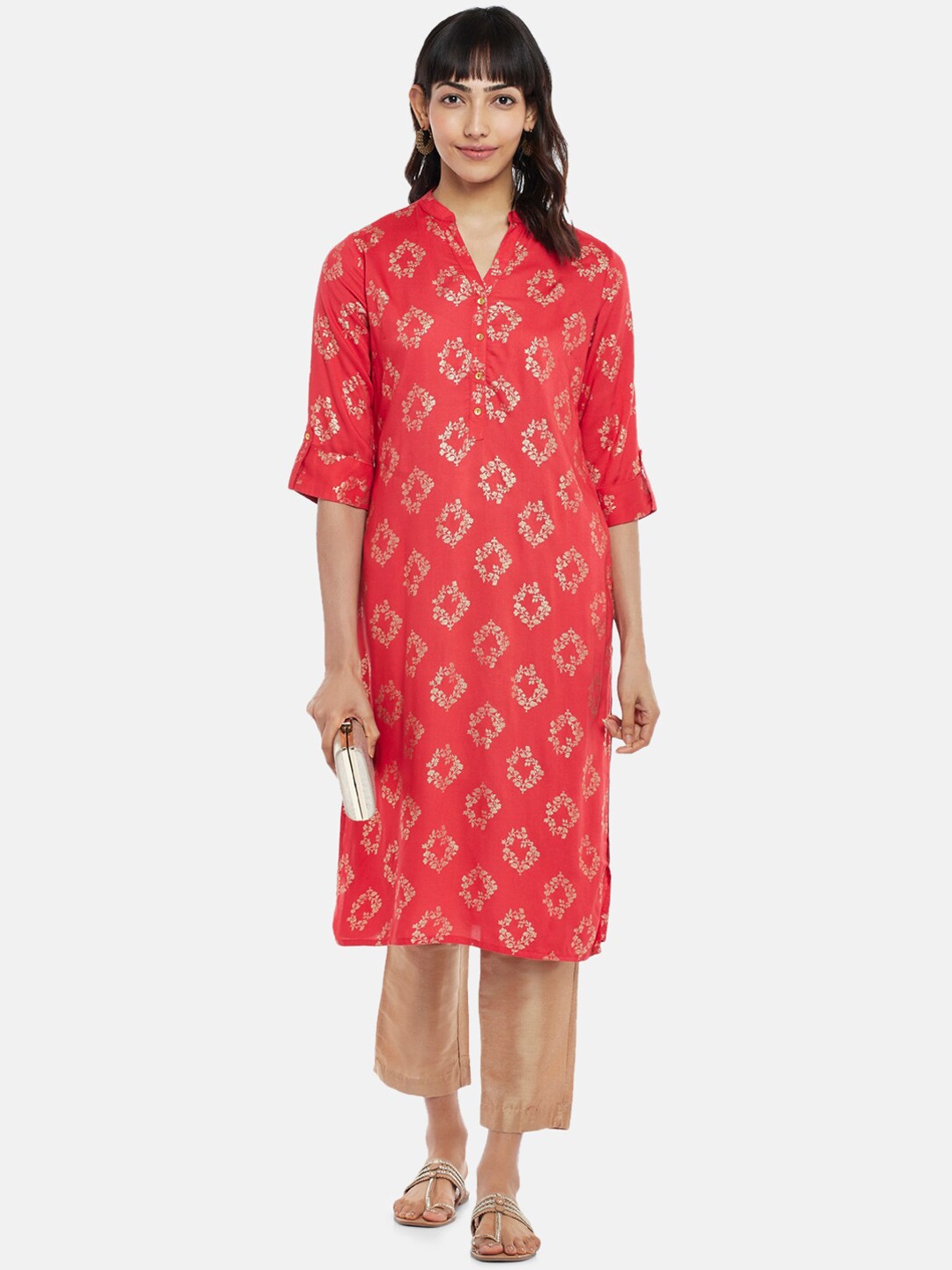 

RANGMANCH BY PANTALOONS Women Coral Ethnic Motifs Printed Kurta