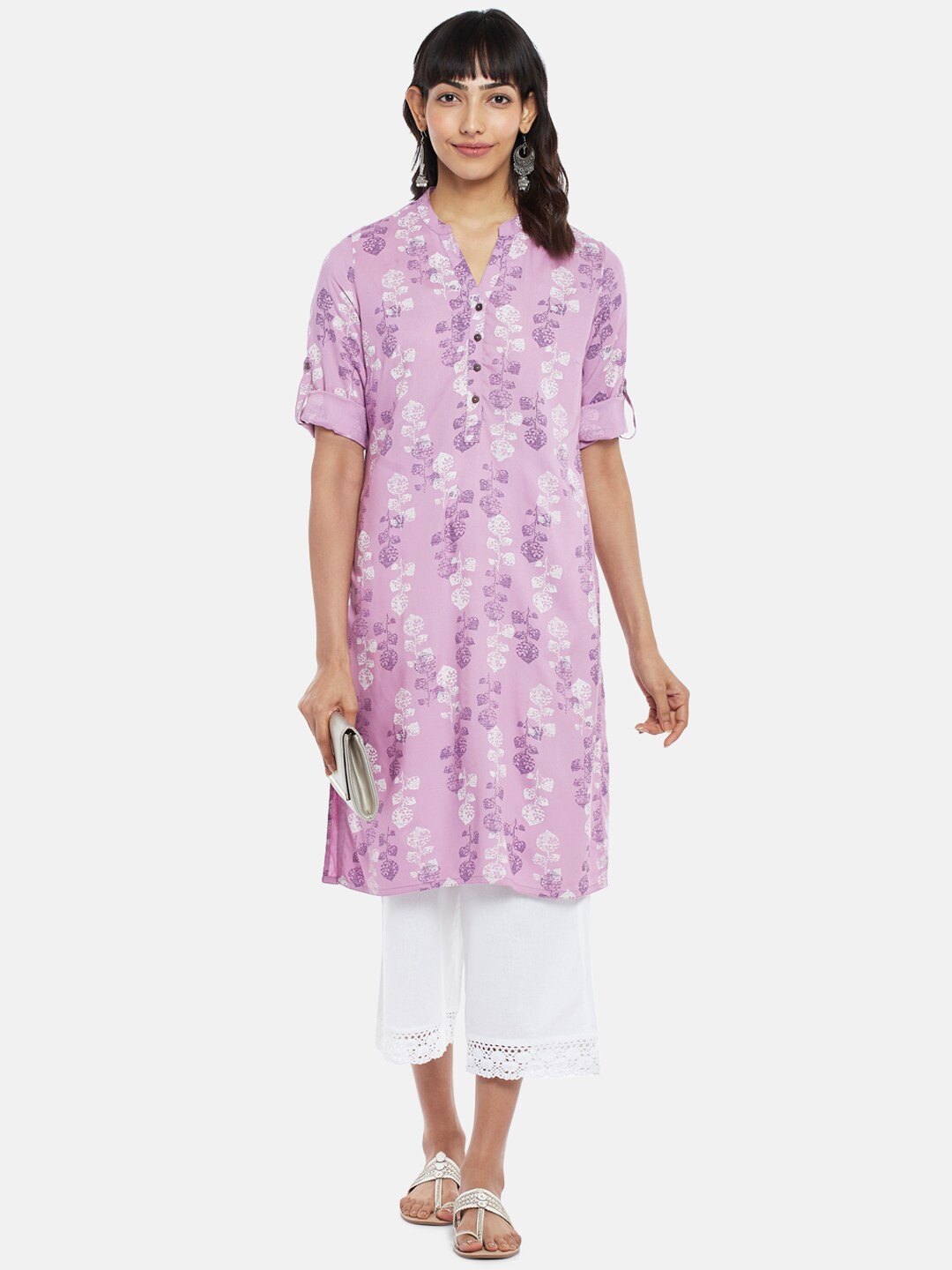 

RANGMANCH BY PANTALOONS Women Purple Floral Printed Pastels Kurta