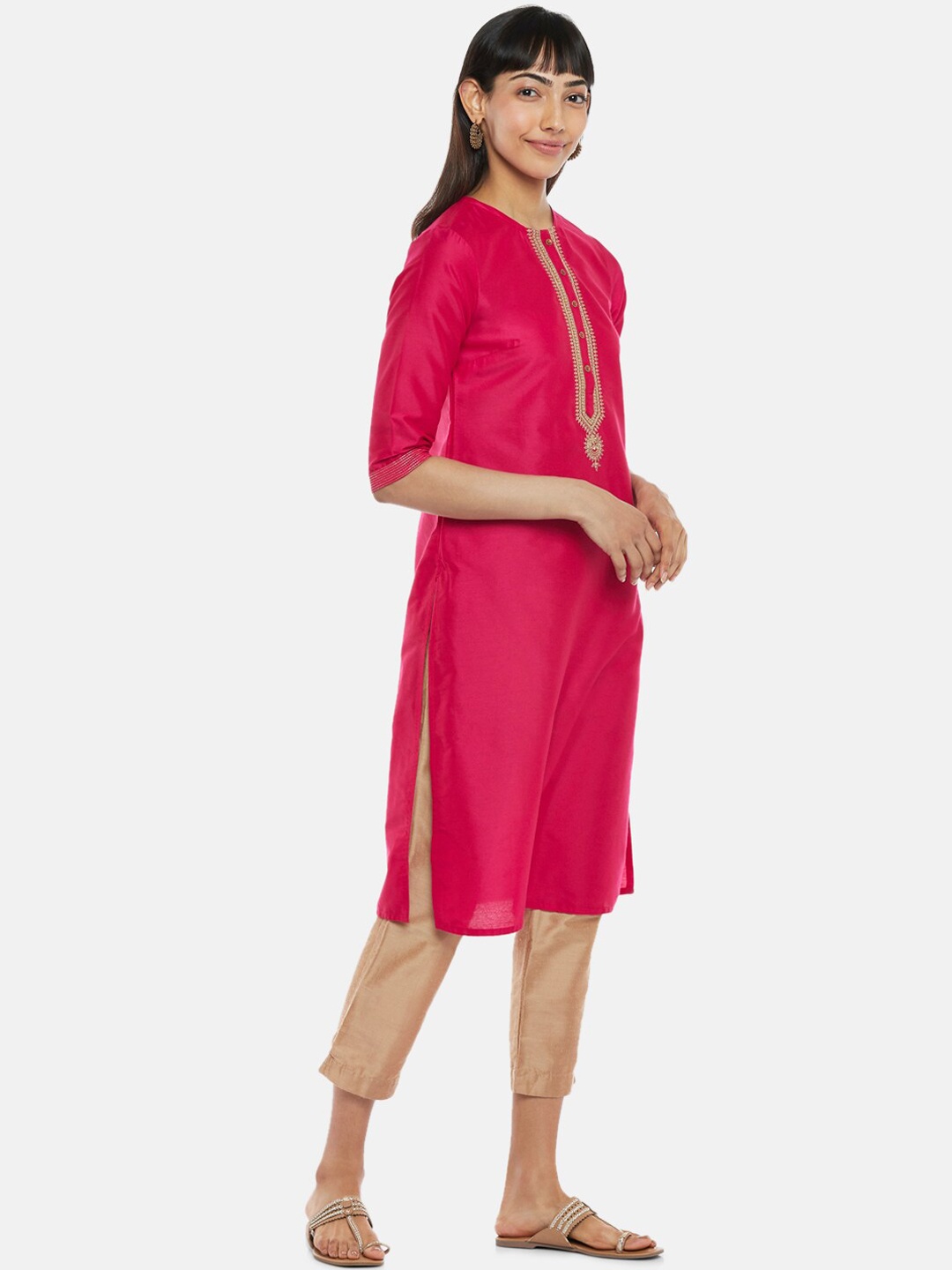 

RANGMANCH BY PANTALOONS Women Fuchsia Yoke Design Kurta