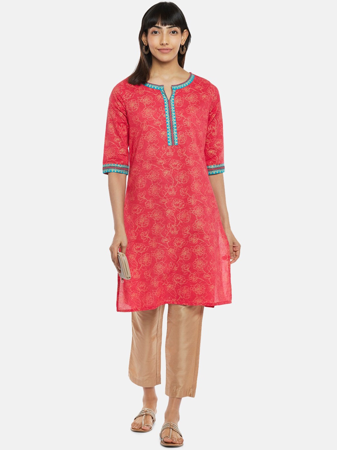 

RANGMANCH BY PANTALOONS Women Maroon Floral Printed Kurta