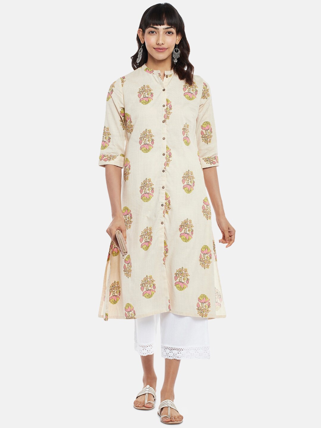 

RANGMANCH BY PANTALOONS Women Off White Ethnic Motifs Printed Kurta