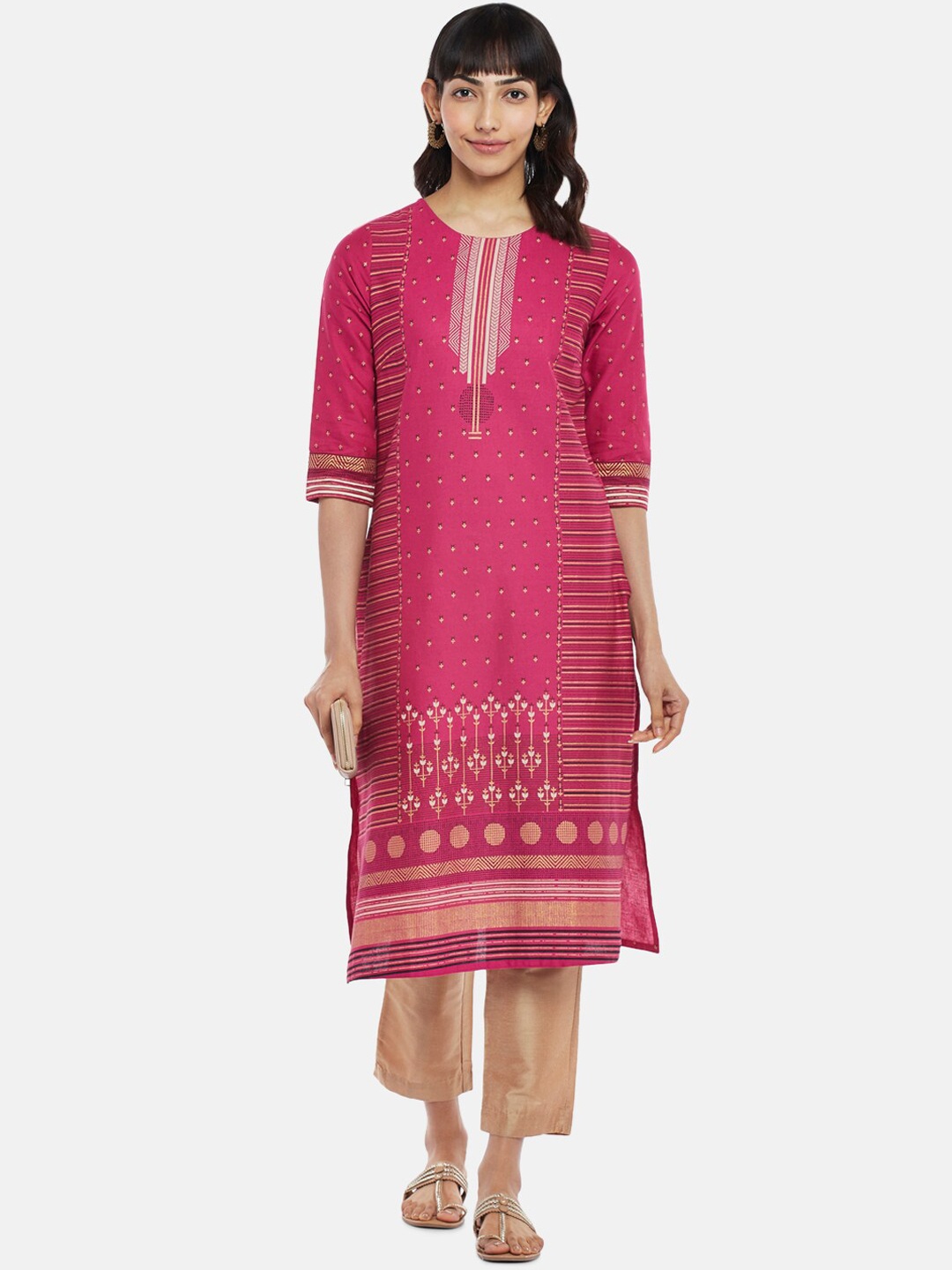 

RANGMANCH BY PANTALOONS Women Pink Geometric Printed Kurta
