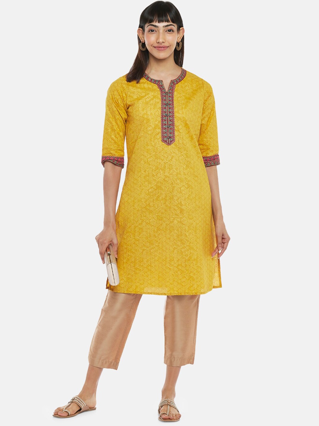 

RANGMANCH BY PANTALOONS Women Mustard Yellow Straight Kurta