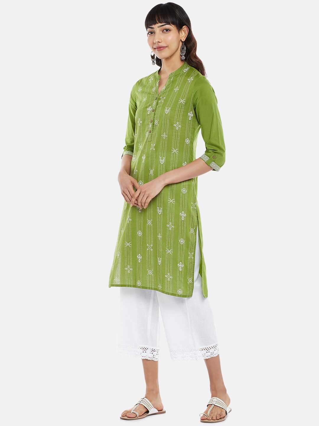 

RANGMANCH BY PANTALOONS Women Green Ethnic Motifs Embroidered Kurta