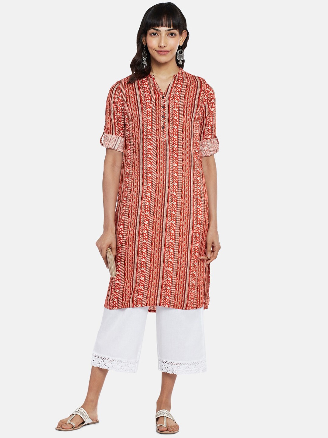 

RANGMANCH BY PANTALOONS Women Off White Ethnic Motifs Printed Kurta