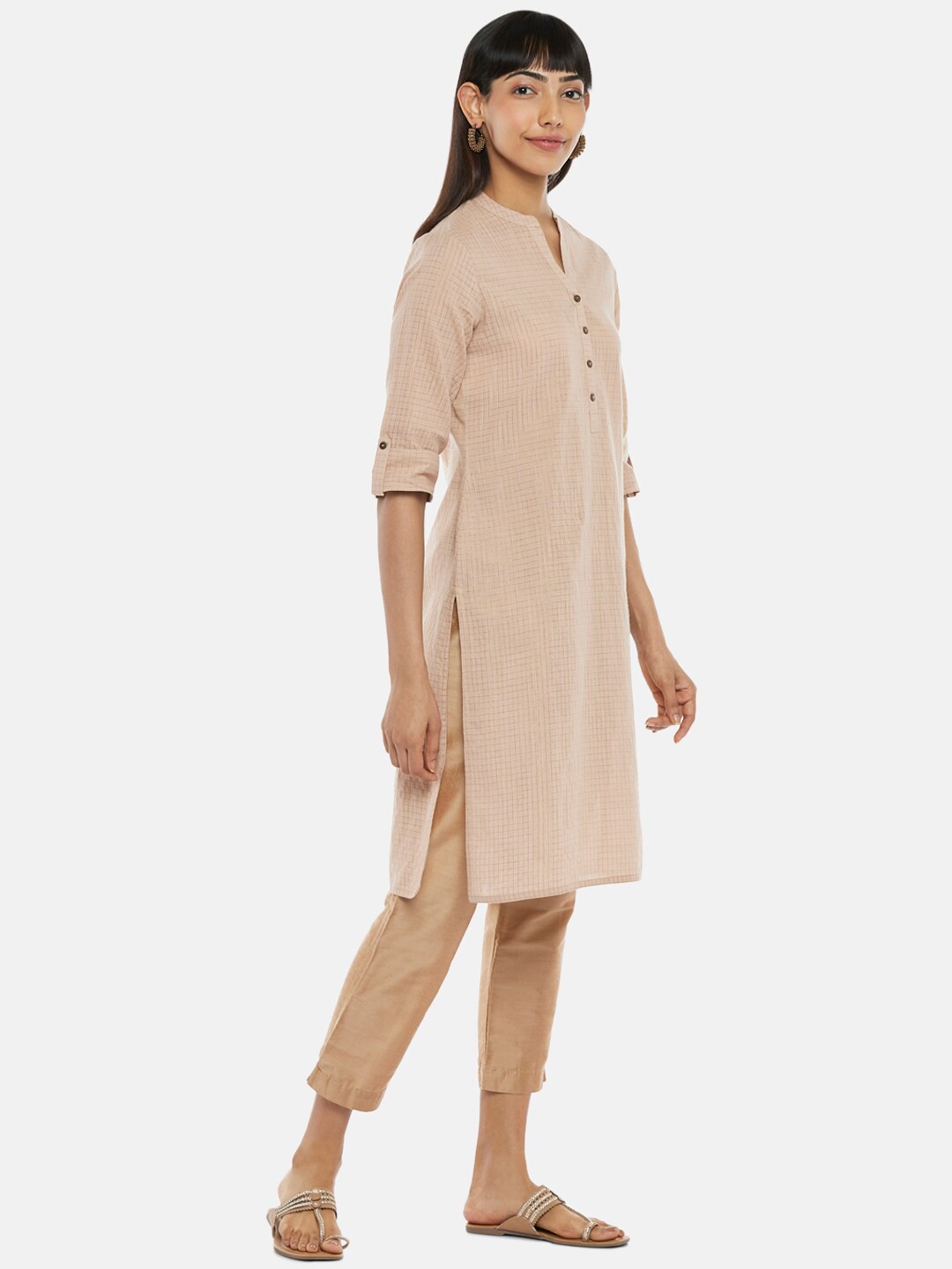 

RANGMANCH BY PANTALOONS Women Off White Checked Kurta