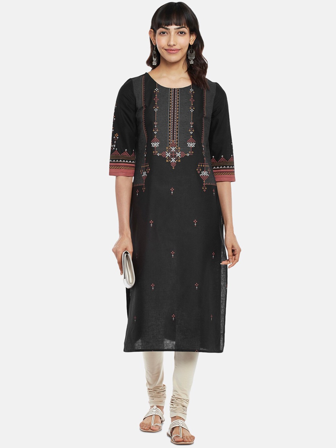 

RANGMANCH BY PANTALOONS Women Black Ethnic Motifs Embroidered Kurta
