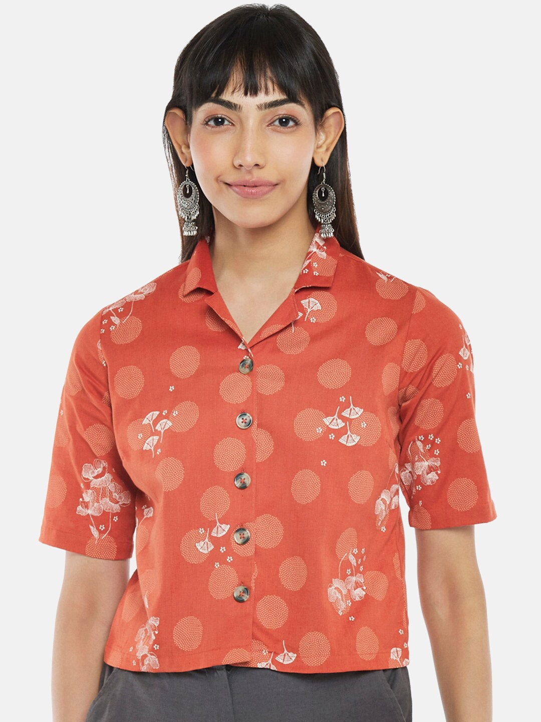 

AKKRITI BY PANTALOONS Women Rust Print Shirt Style Top