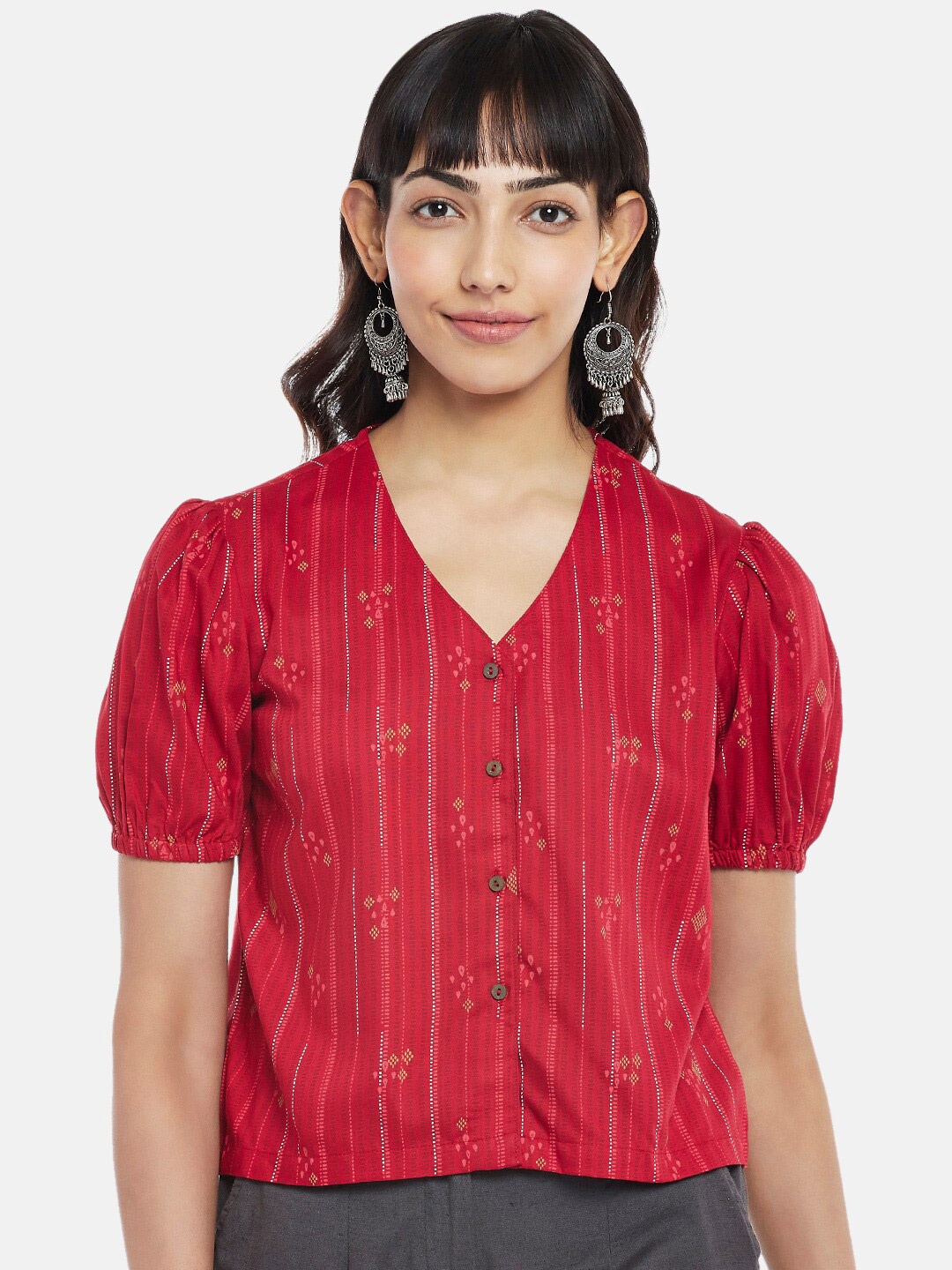 

AKKRITI BY PANTALOONS Women Red Striped Top