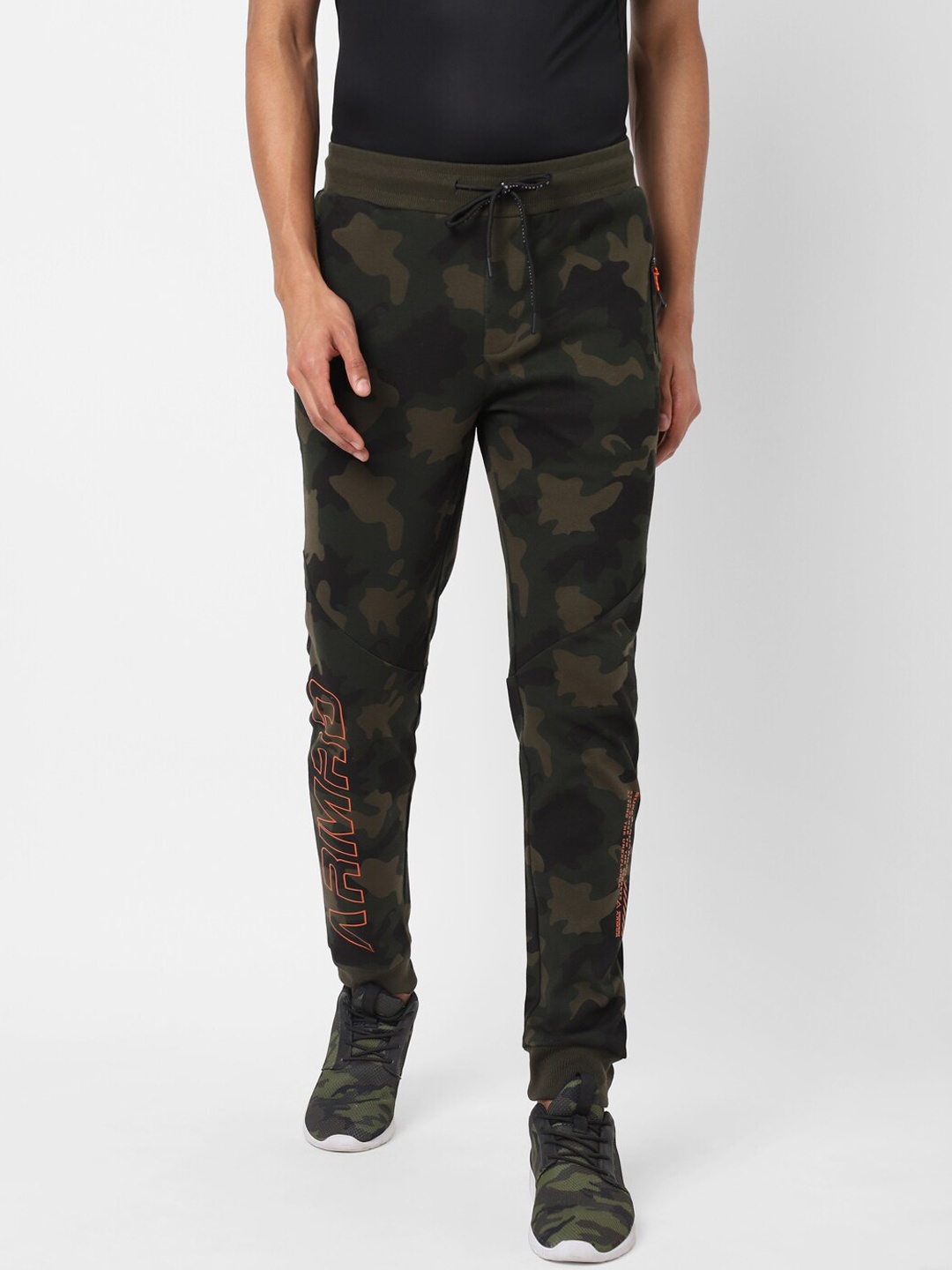 

Street Armor by Pantaloons Men Olive & Black Camouflage Cotton Track Pants
