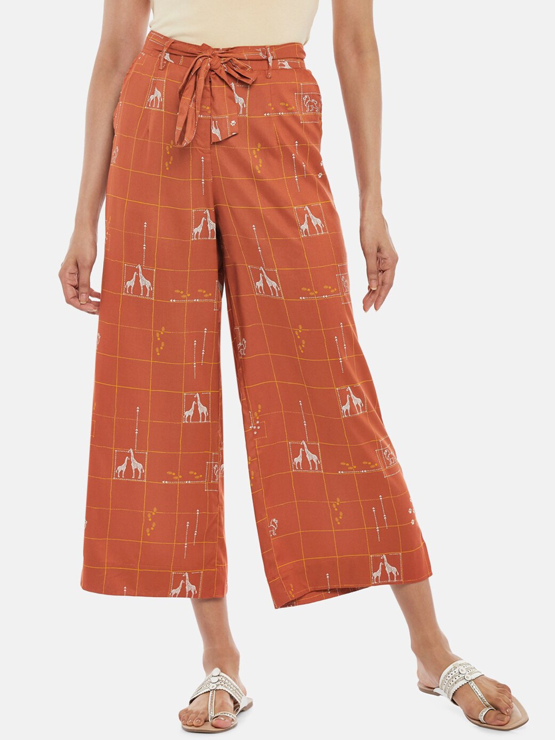 

AKKRITI BY PANTALOONS Women Rust Printed Culottes Trousers