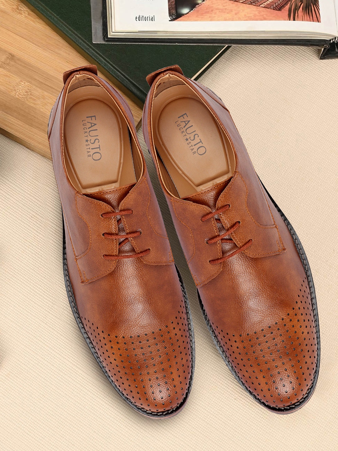 

FAUSTO Men Brown Solid Formal Derbys