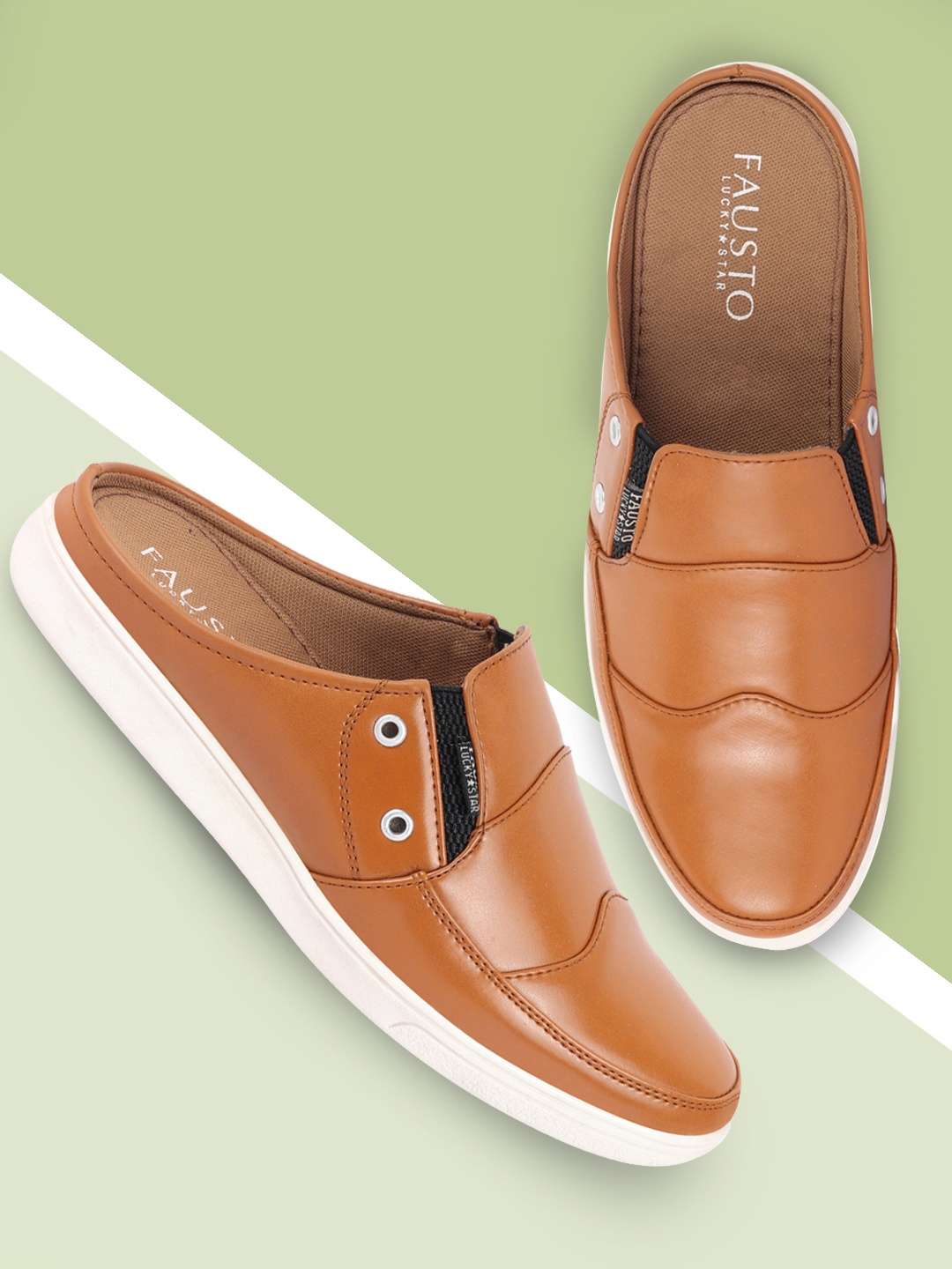 

FAUSTO Men Beige Solid PU Mules
