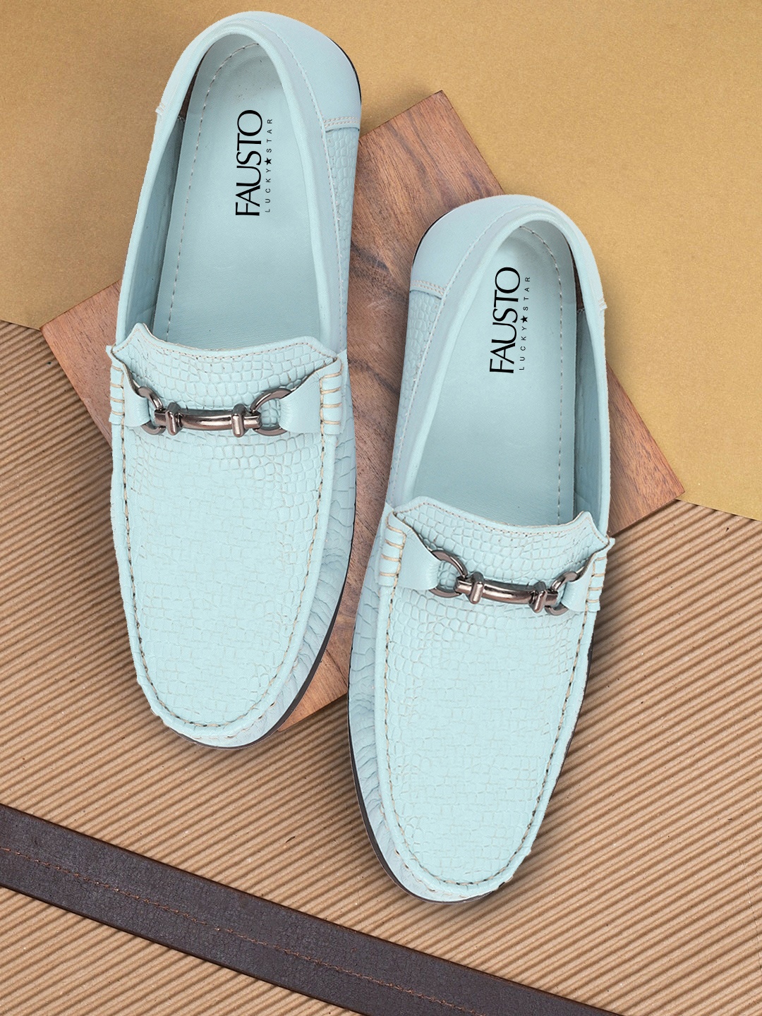 

FAUSTO Men Blue Textured PU Loafers