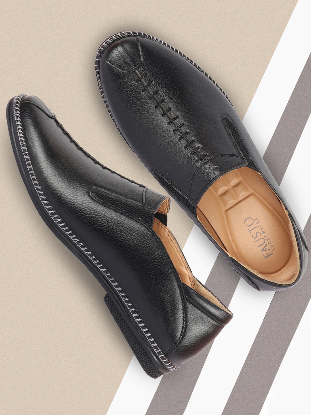 

FAUSTO Men Black Solid PU Loafers