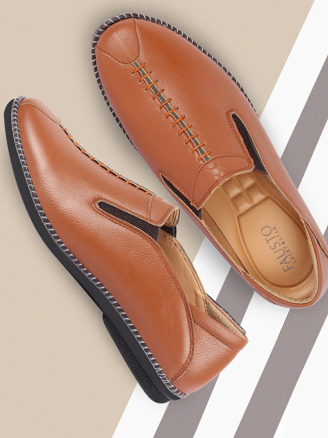 

FAUSTO Men Tan Printed PU Loafers