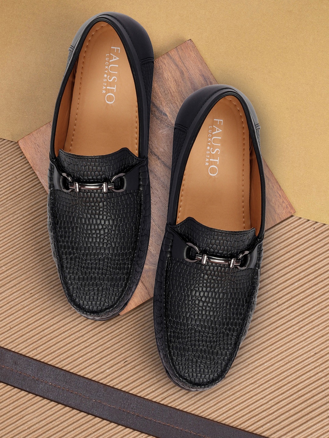 

FAUSTO Men Black Textured Loafers