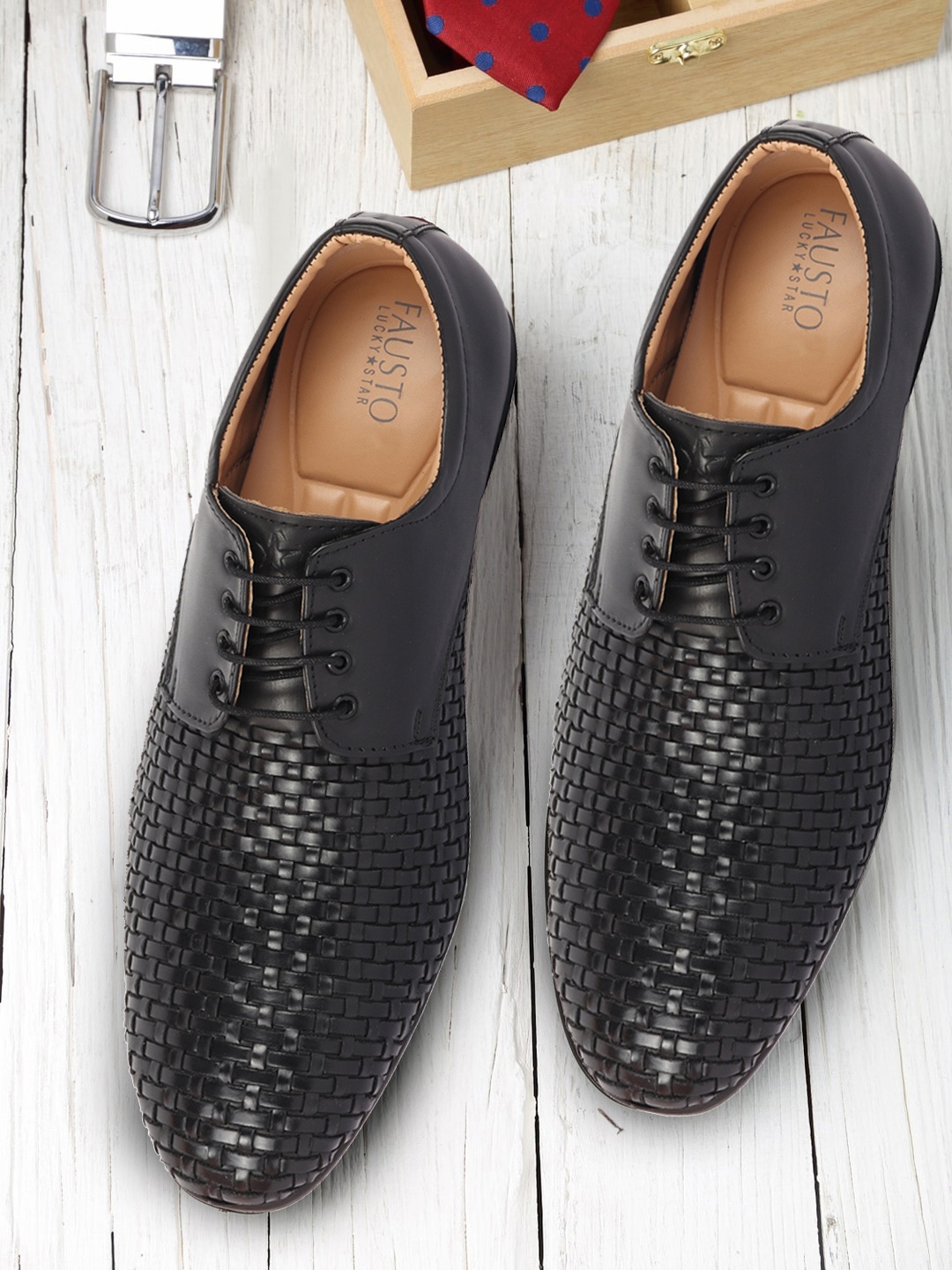 

FAUSTO Men Grey Woven Design Formal Derbys