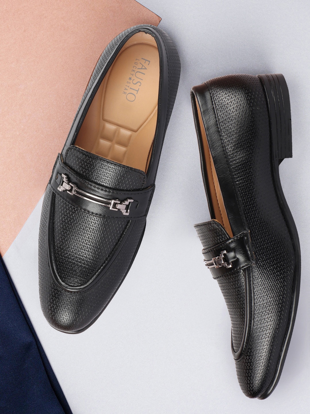 

FAUSTO Men Black Solid Formal Loafers