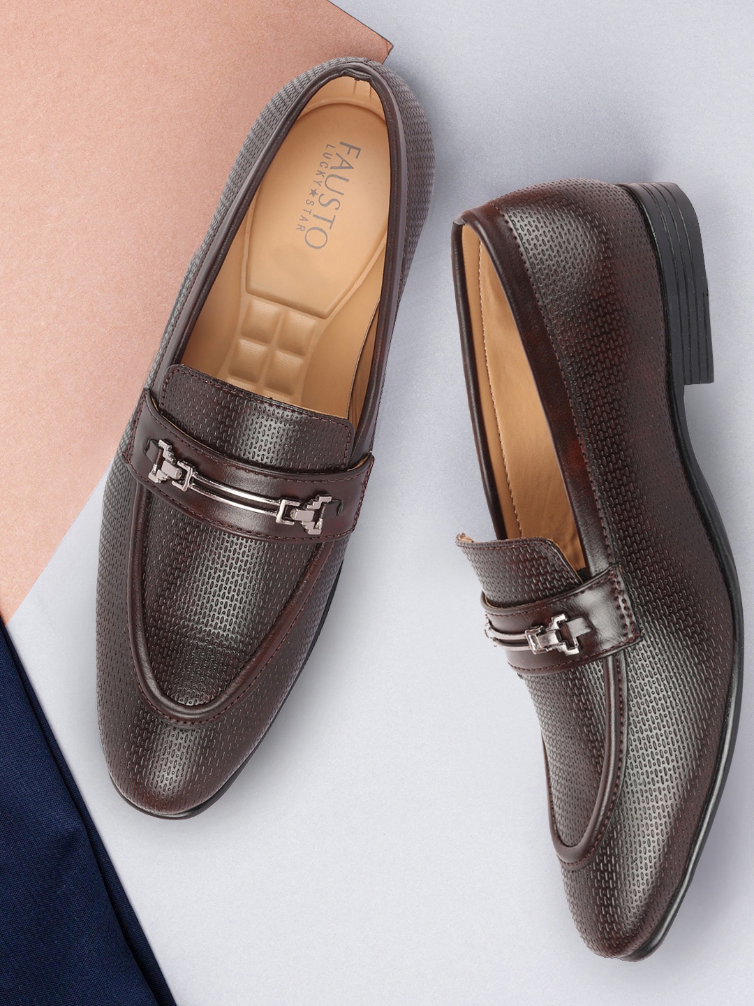 

FAUSTO Men Brown Solid Formal Loafers