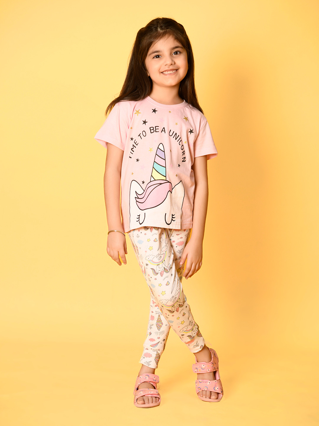 

Nap Chief Girls Pink & White Unicorn Printed Night Suit
