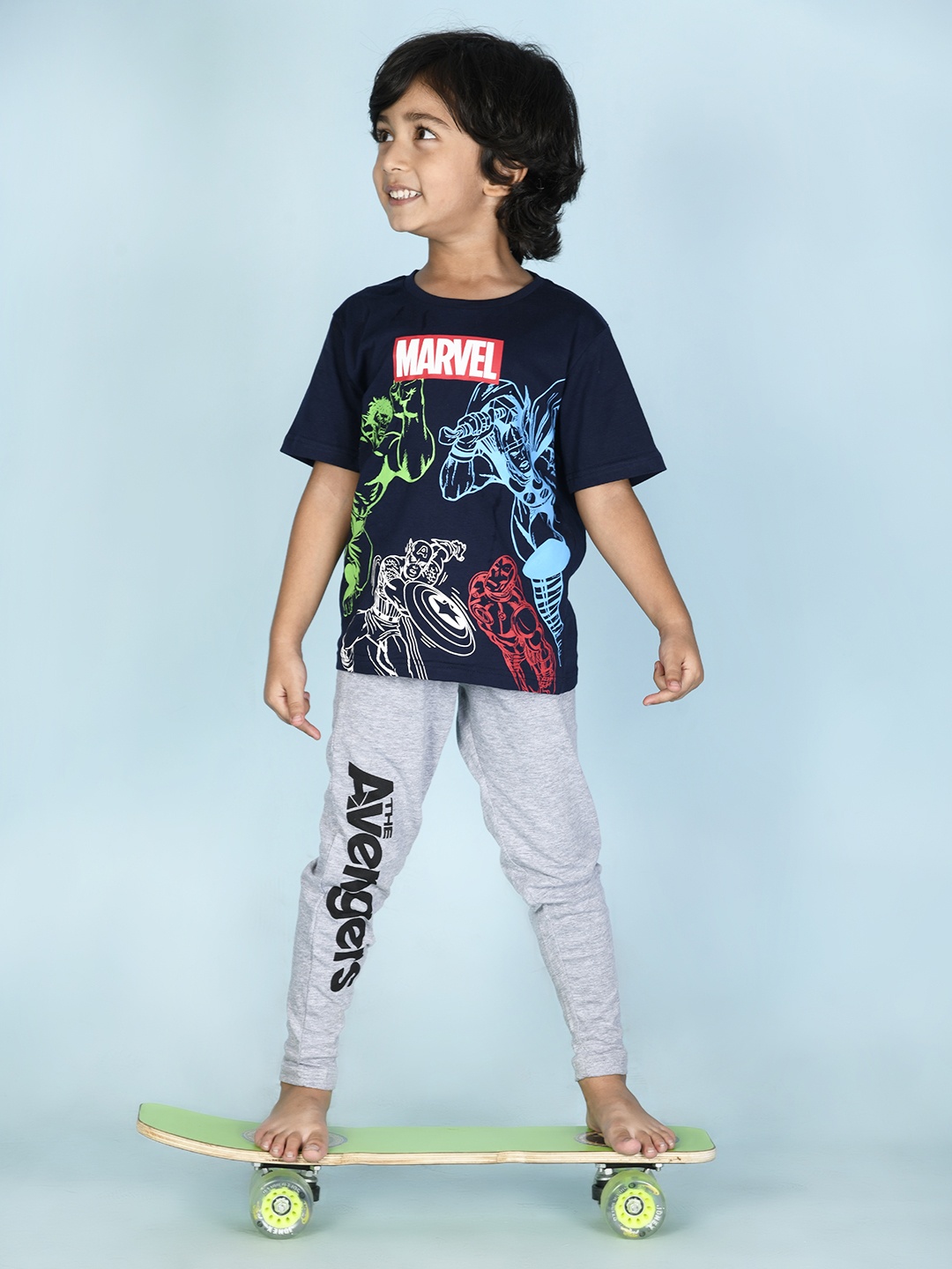 

Nap Chief Unisex Kids Navy Blue & Grey Avengers Printed Night suit