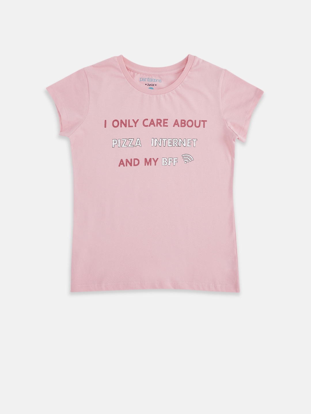 

Pantaloons Junior Girls Pink Typography Printed Round Neck T-shirt