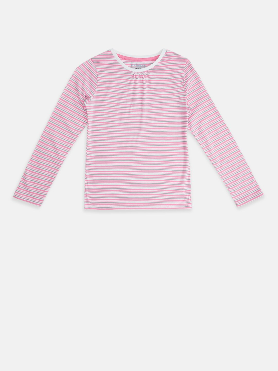 

Pantaloons Junior Girls White & Pink Striped Cotton Round Neck T-shirt