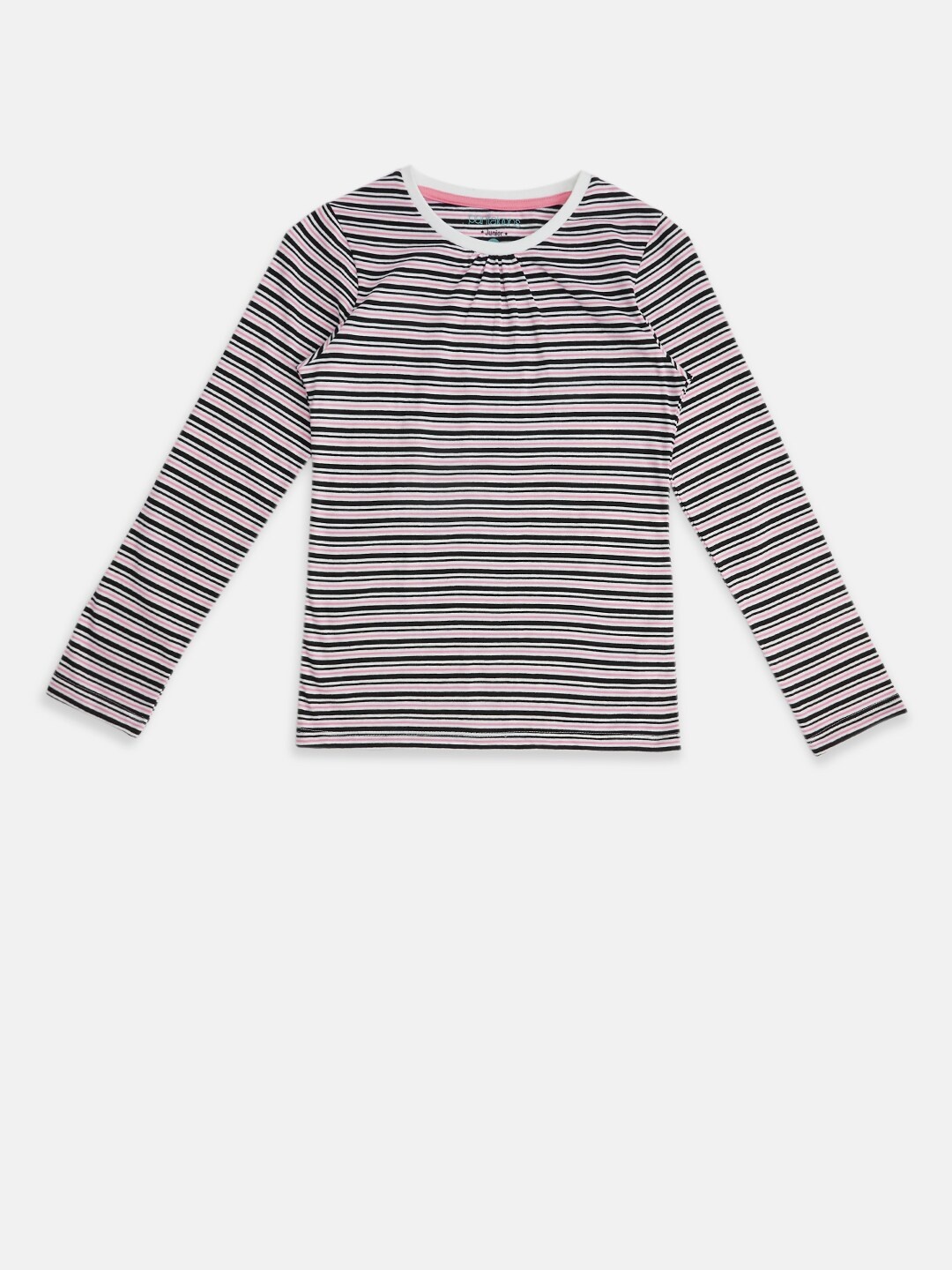 

Pantaloons Junior Girls White & Black Striped Cotton T-shirt