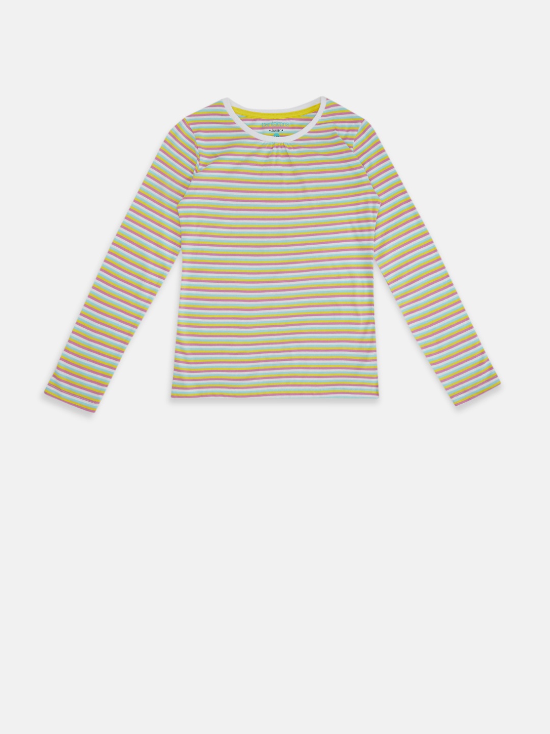 

Pantaloons Junior Girls Multicoloured Striped Cotton T-shirt, Multi