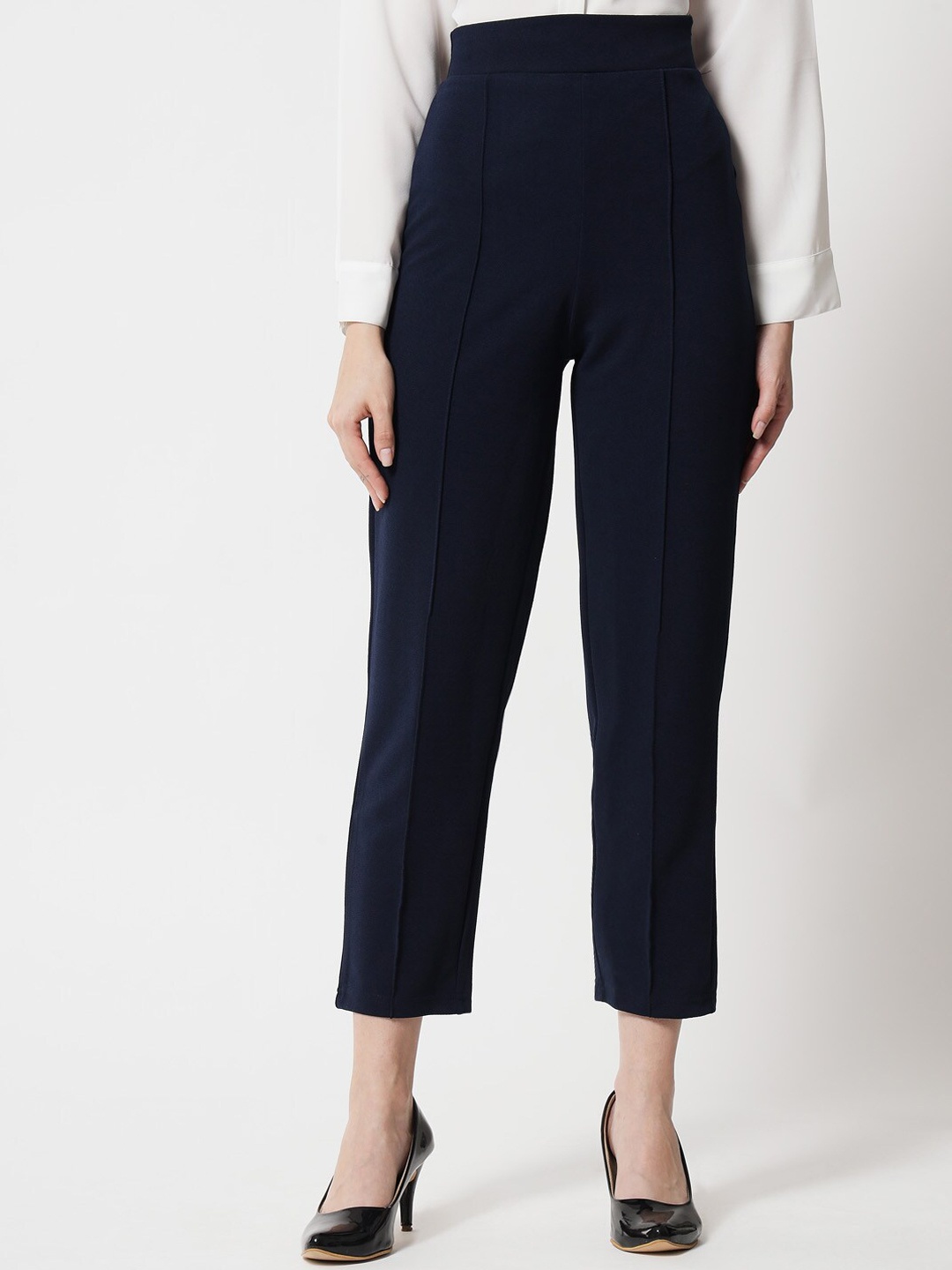 

Kotty Women Navy Blue Relaxed Straight Fit High-Rise Easy Wash Trouser