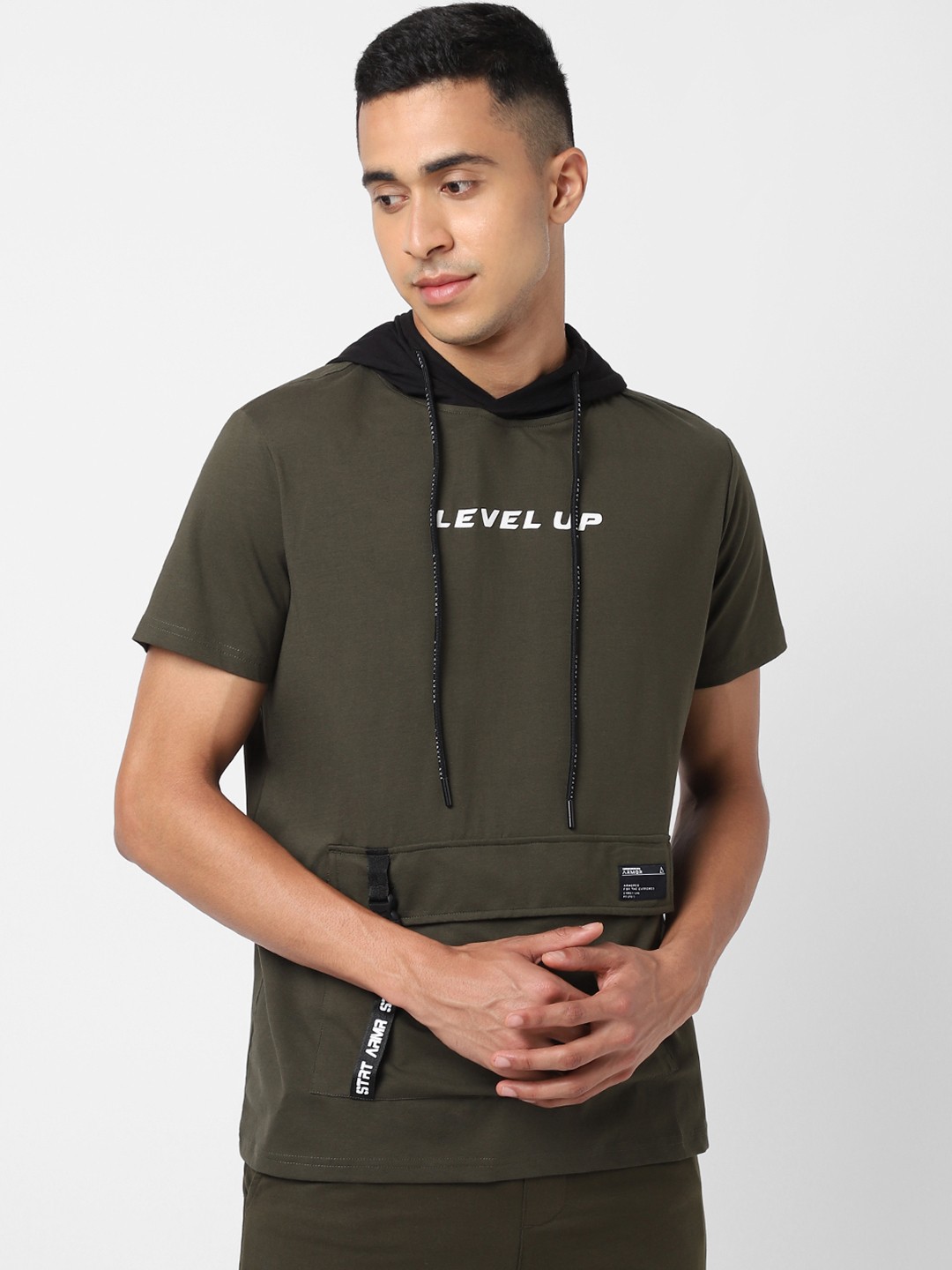 

Street Armor by Pantaloons Men Olive Green Hooded T-shirt