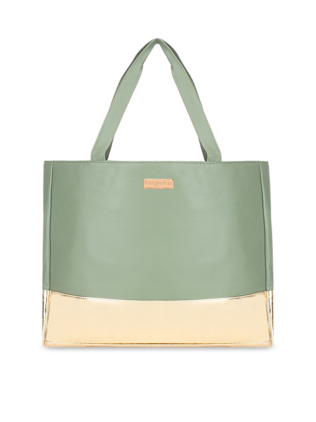 

Berrypeckers Green Colourblocked Shopper Tote Bag