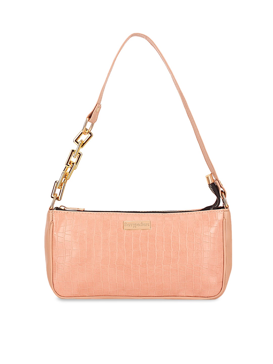 

Berrypeckers Peach-Coloured Textured Structured Hobo Bag