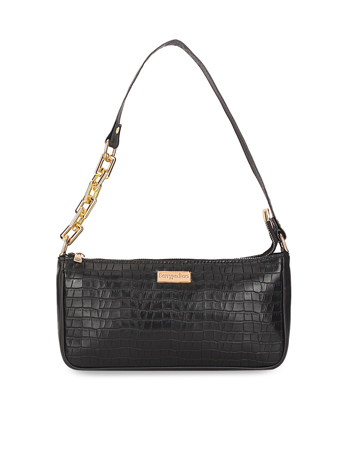 

Berrypeckers Black Textured Structured Hobo Bag