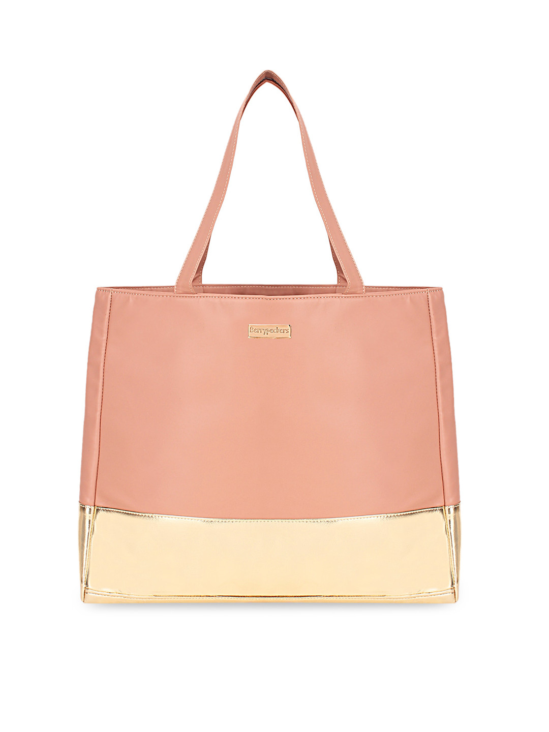 

Berrypeckers Peach-Coloured Colourblocked Shopper Tote Bag
