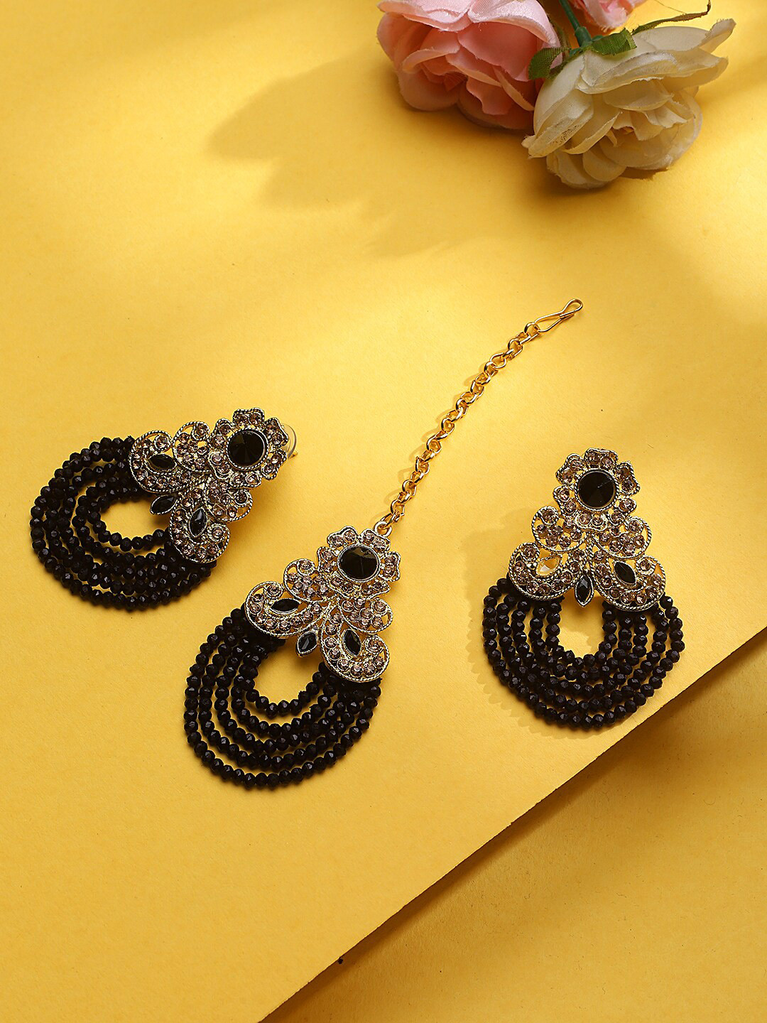 

STEORRA JEWELS Black & Gold-Toned Contemporary Drop Earrings