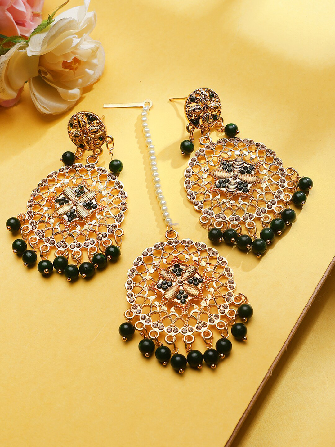 

STEORRA JEWELS Black and Gold Contemporary Chandbalis Earrings