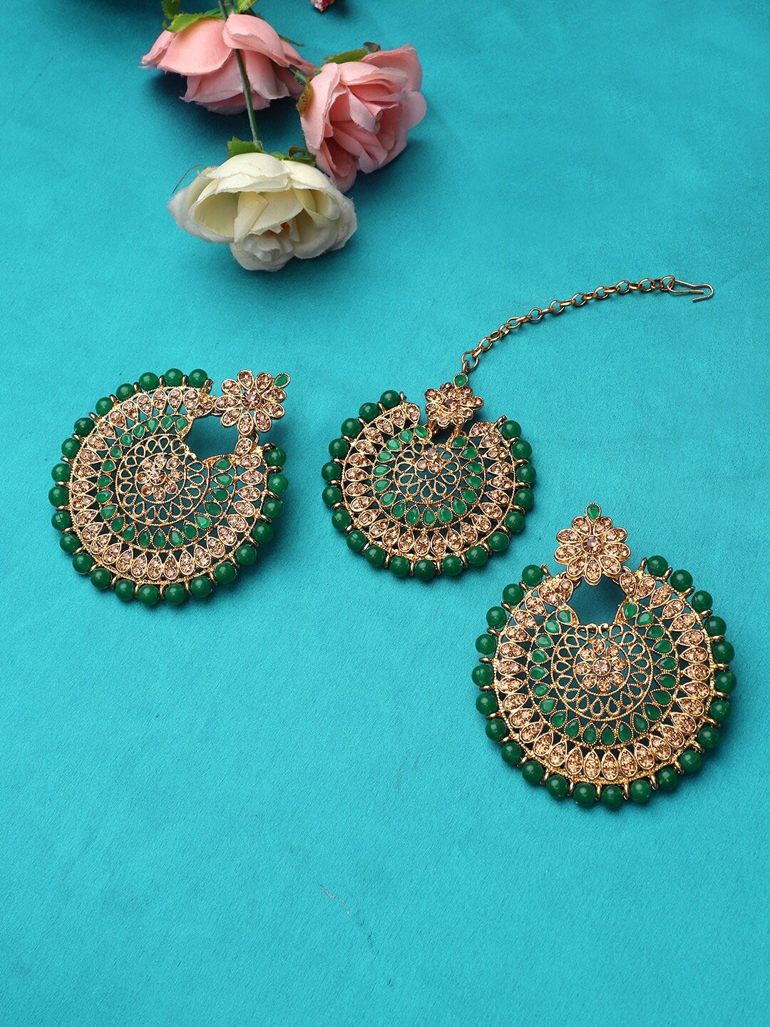 

STEORRA JEWELS Green Gold Plated Jewellery Set