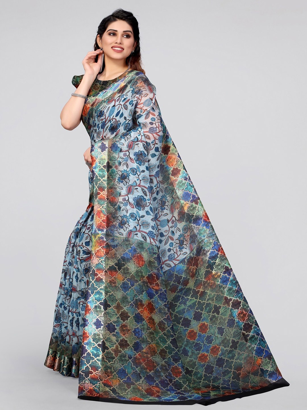 

MIRCHI FASHION Blue & Multicoloured Floral Bagh Saree